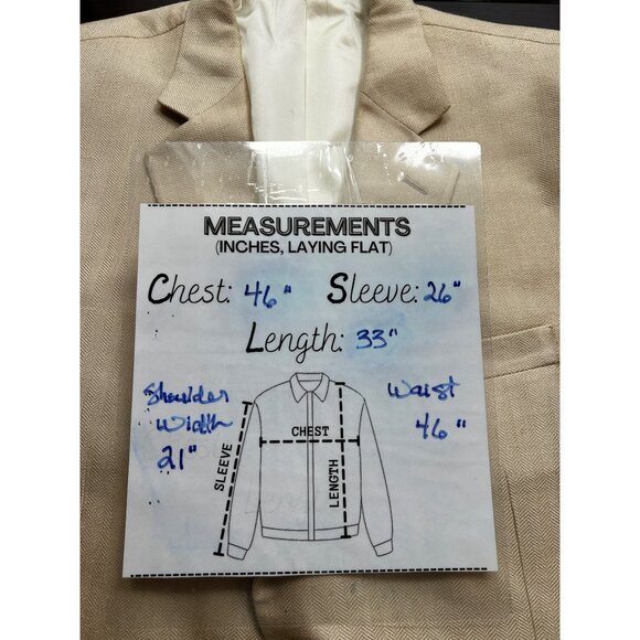 Haggar Black Label Blazer Mens 44L Beige 100% Silk Herringbone Sport Coat Luxury - Picture 8 of 9